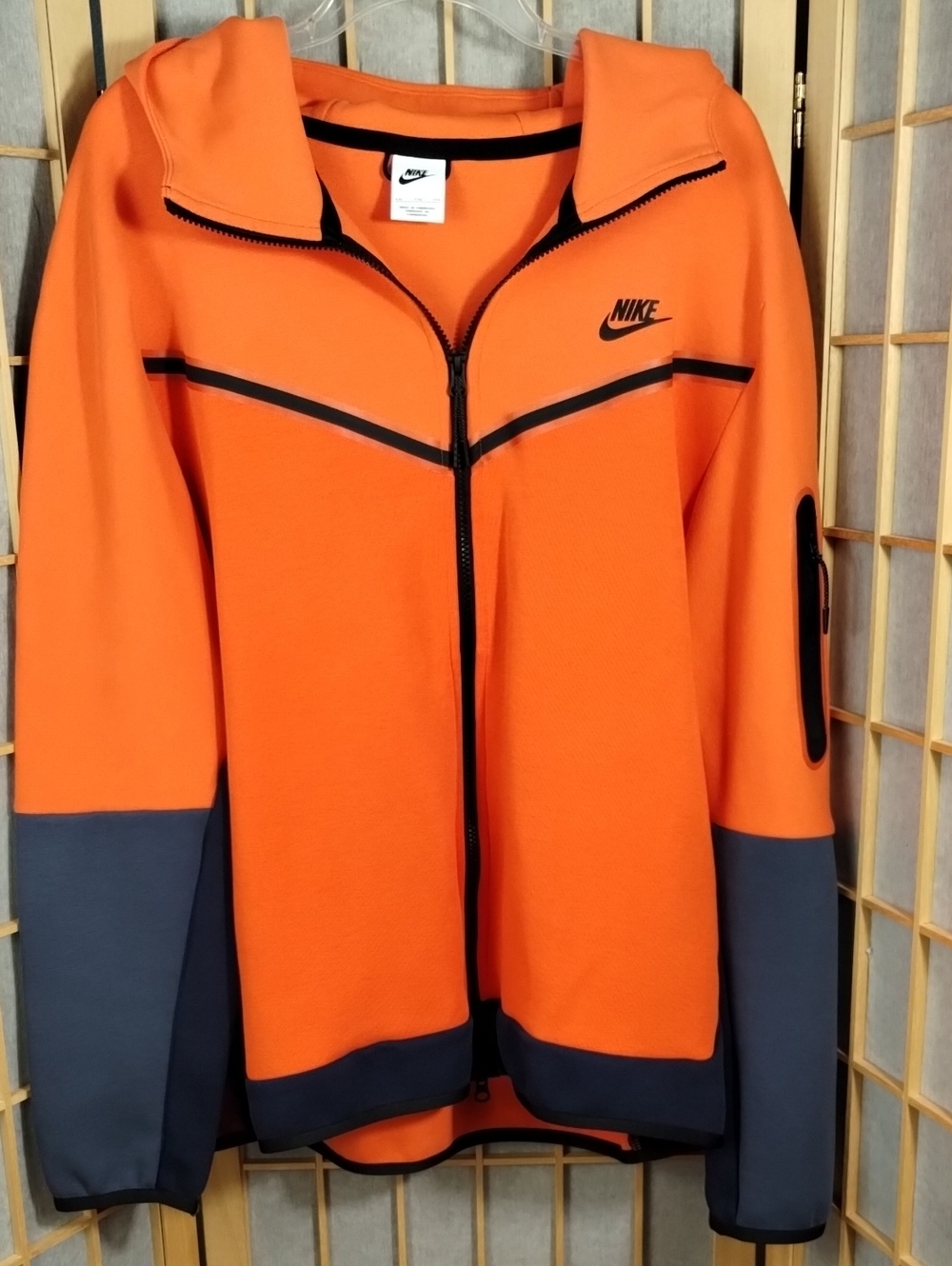 Nike Tech Fleece Full Zip Hooded Performance Jacket Team Orange Navy Size XXL